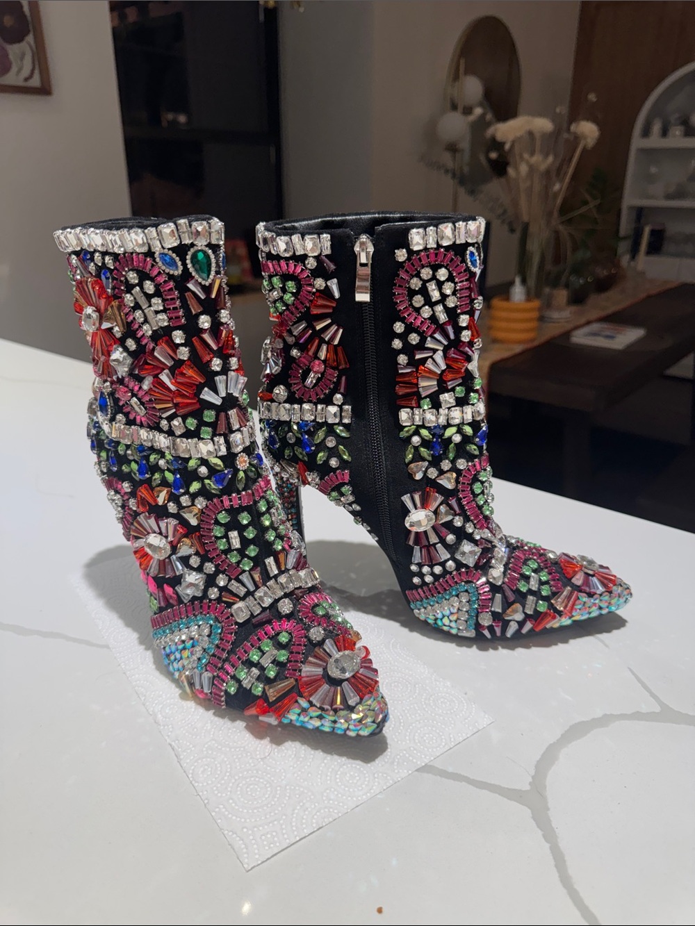 AZALEA WANG Bejeweled Black Embellished Ankle Boots - Women